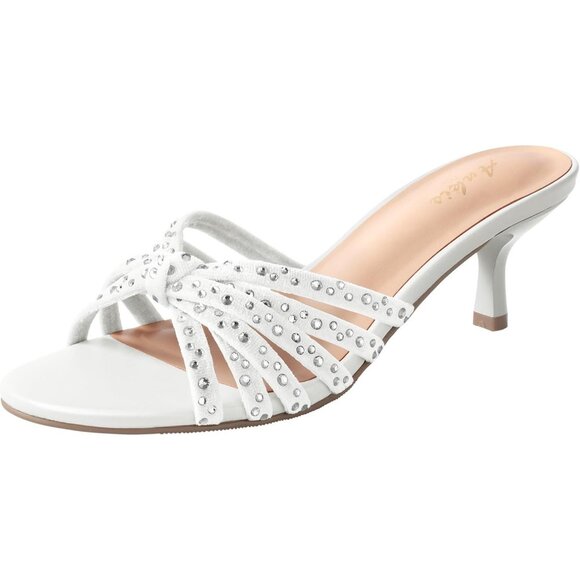 White Suede Heels for Women's Strappy Low Kitten Heels Open Toe Dress Sandals - Picture 1 of 7